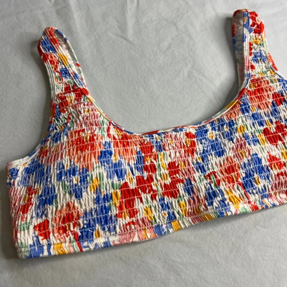 L*Space Izzy Smocked Bikini Top Size M Multicolor Floral Bralette Swimwear NWT